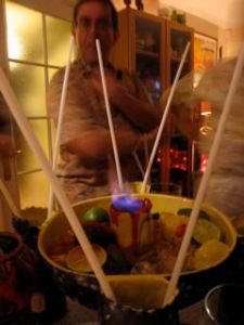 We used the famous cheekytiki zombie sharing bowl, with flaming axed zombie head in the centre
